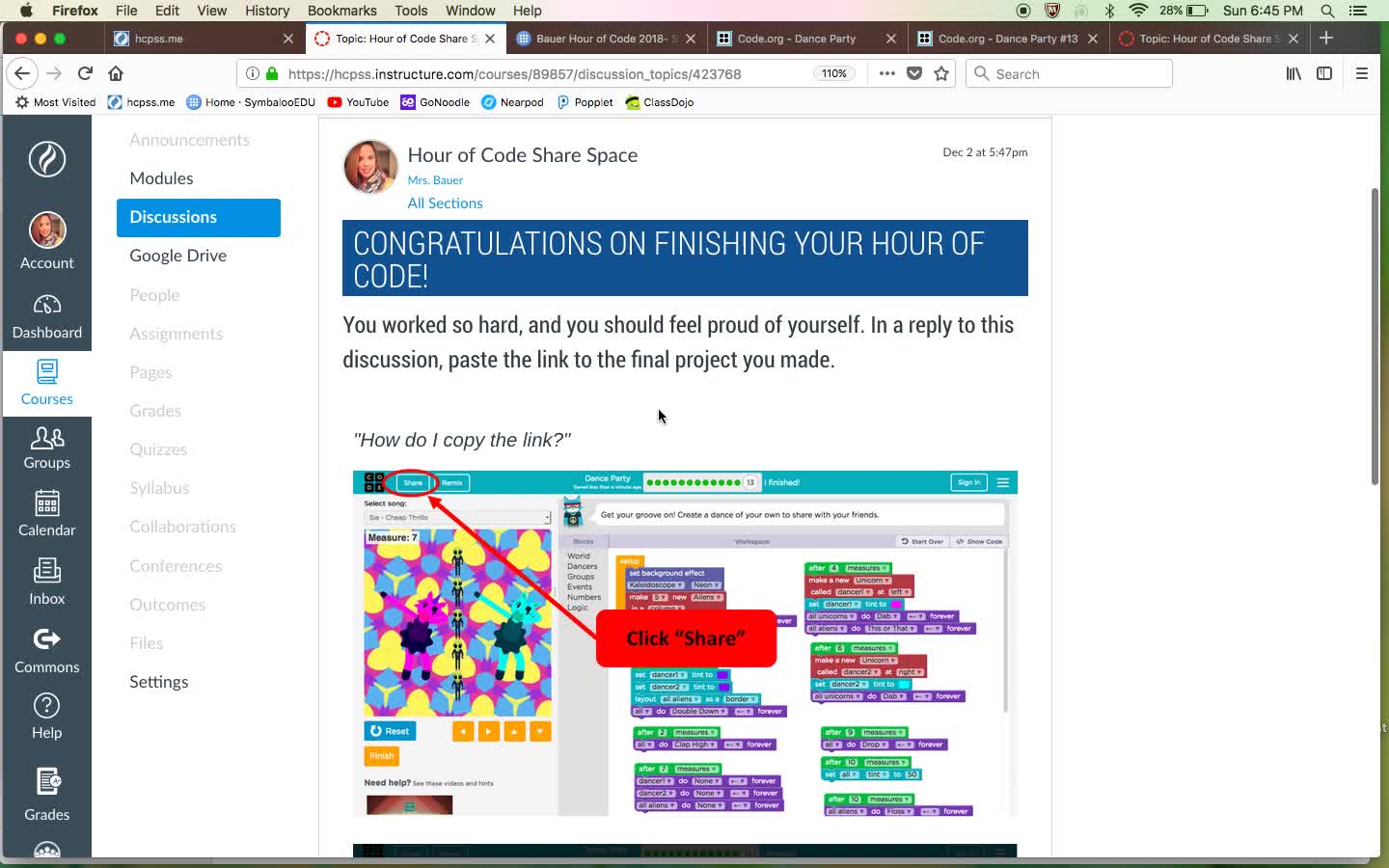 Mrs. Bauer's Hour of Code 2018 Screencast
