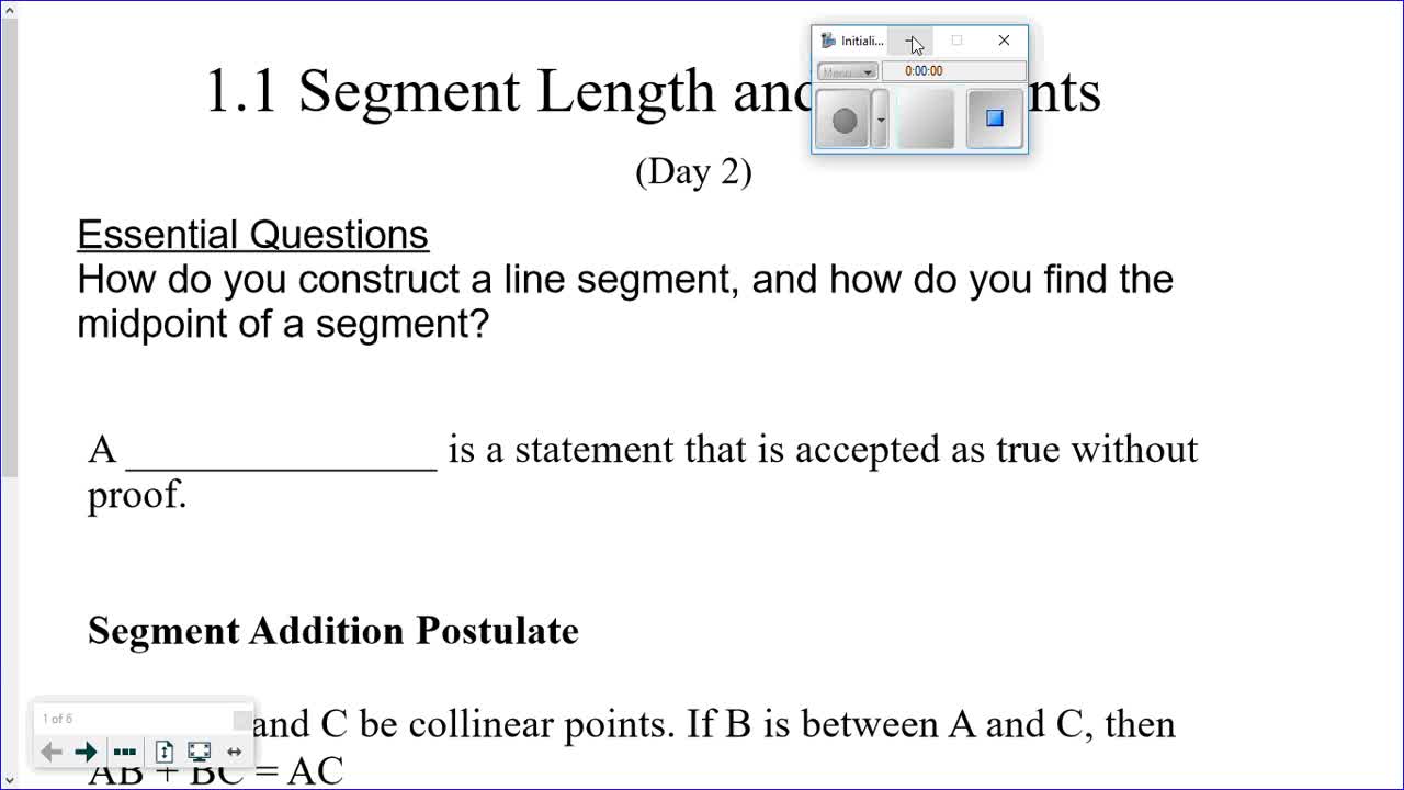 Module 1.1 (day 2) Copying Segments and Calculating Midpoint of a Segment
