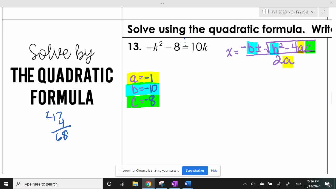 Examples Of Solving Equations Using Quadratic Formula