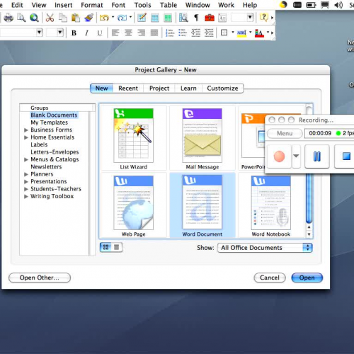 Opening Microsoft Word Using the Dock
