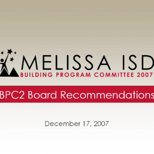 Melissa ISD Building Program Committee Report