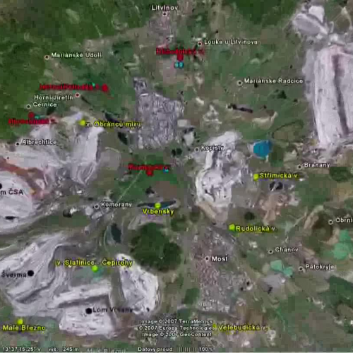 Flight over brown coal mining localities and 