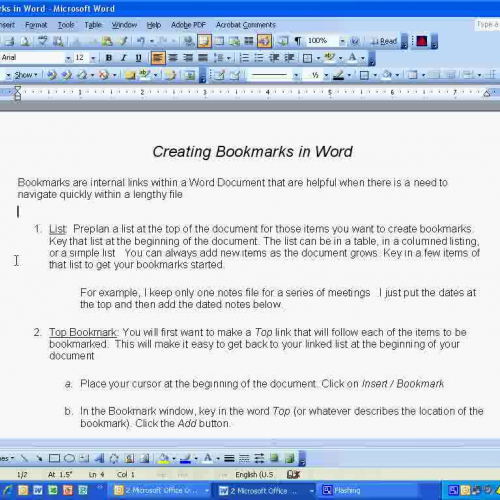 Creating Bookmarks in Word