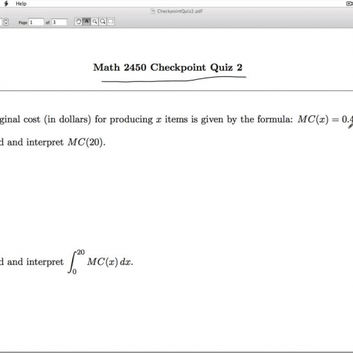 Applied Calculus Checkpoint Quiz 02 Part 1 of