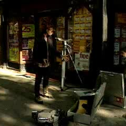 In front of the travel agency