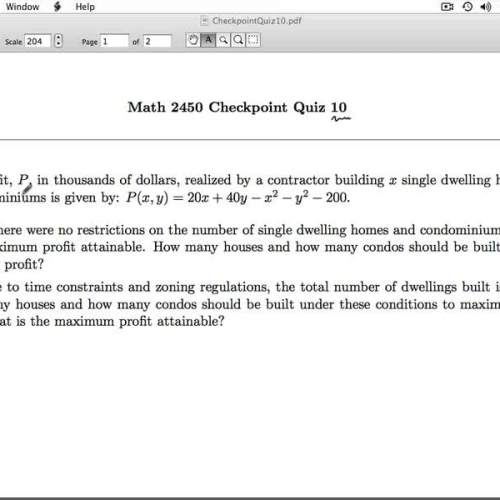 Applied Calculus Checkpoint Quiz 10 Part 1 of