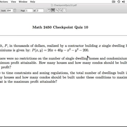 Applied Calculus Checkpoint Quiz 10 Part 2 of