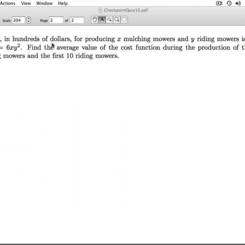 Applied Calculus Checkpoint Quiz 10 Part 3 of