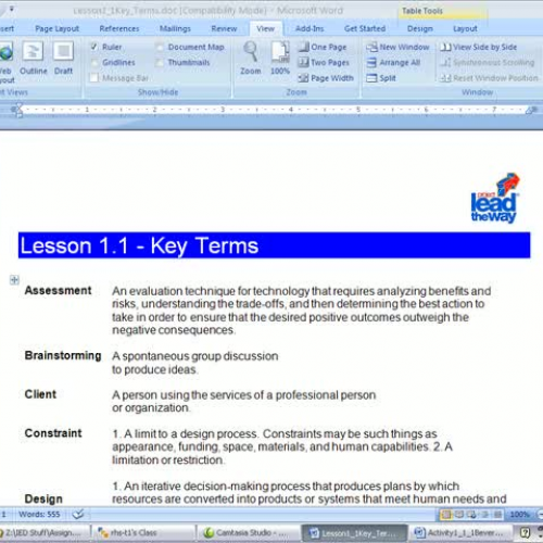 9-5-08 Activity 1.1.1 and Key Terms for Lesso