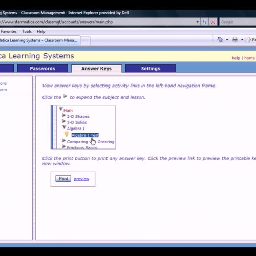StarrMatica.com- Viewing and Printing Answer 