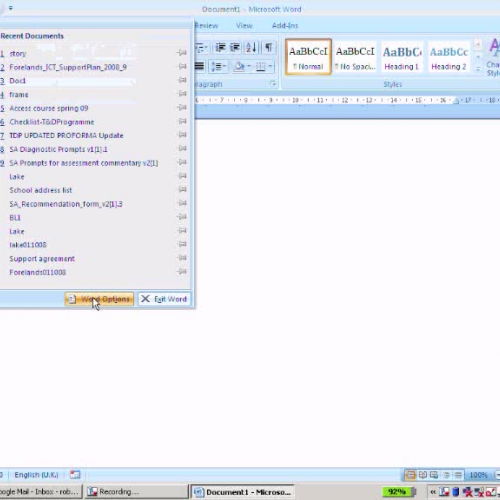 Making a writing frame with MS Word 2007