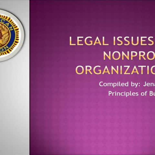 Jena Dyke Legal issues of a NonProfit Organiz