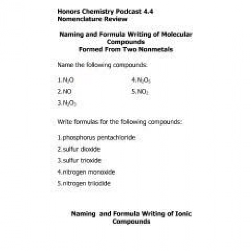 Honors Chem Podcast 4.4 Nomenclature Review