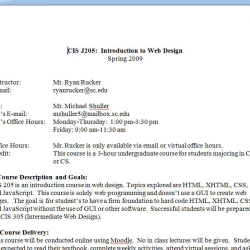 CIS 205 Syllabus Video for Spring 2009