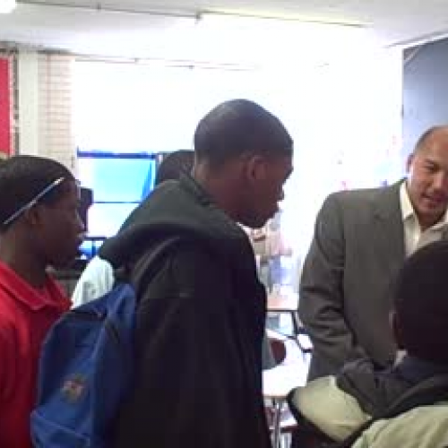 Hunter talks to students