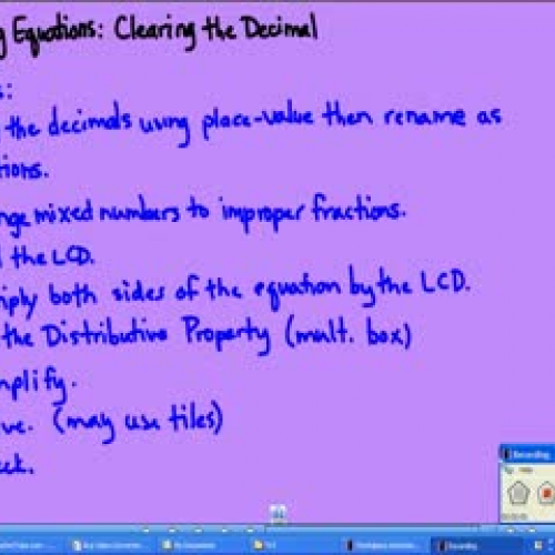 Solving Equations:  Clearing the Decimal