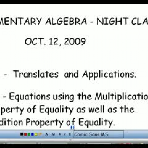 Oct. 12 Night Elementary Algebra Lecture