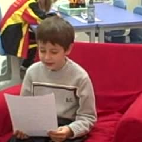 Mathieu reads a story that he wrote