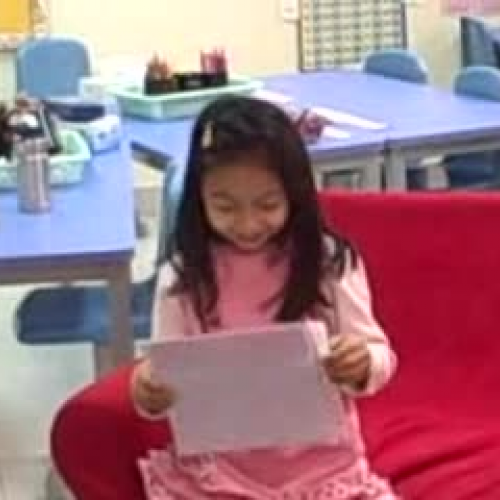 Tiffany reads a story that she wrote