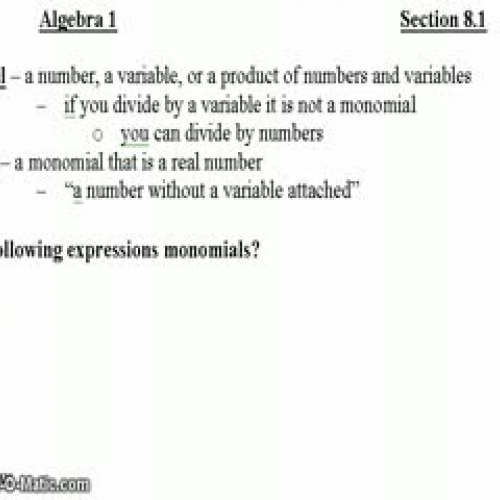 8-1 pt. 1 Monomials