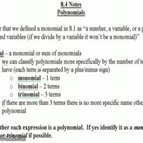 Polynomials - Classifying and Arranging