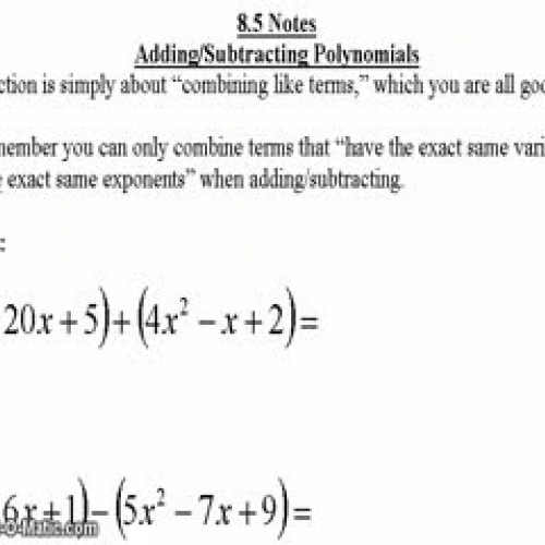 8-5 Screencast Adding and Subtracting Polynom