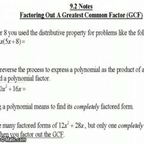 9-2 part 1 GCF version of factoring polynomia