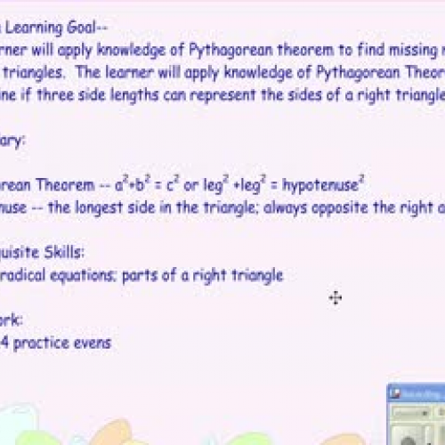 Algebra Sec. 11.4 Pythagorean Theorem