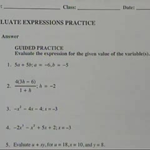 Evaluate Expressions Practice, Part 1
