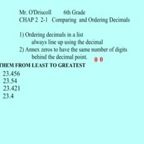 Chap 2 2-2 Compare and Order Decimals