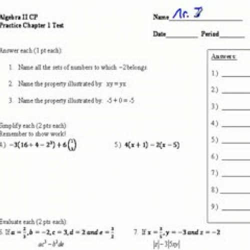 Alg. 2 Practice Chapter 1 Test