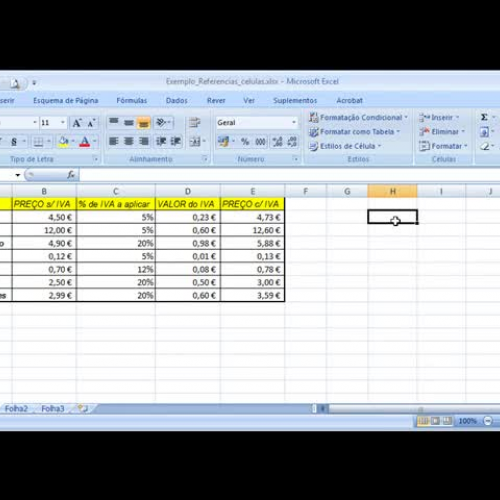 Referencias de celulas no Ms Excel