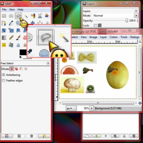 How to use the free select tool in GIMP