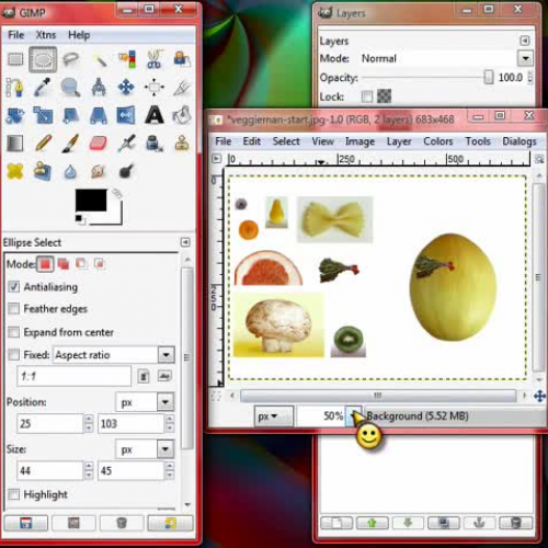 How to use the ellipse tool in GIMP