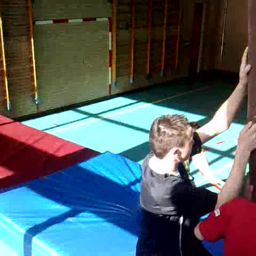 Jupm over a big mattress