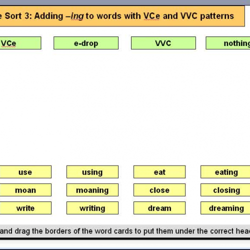 Orange Sort 3 Adding -ing to Words with VCe a