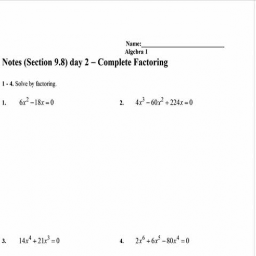 Algebra Lesson 9.8 Day 2