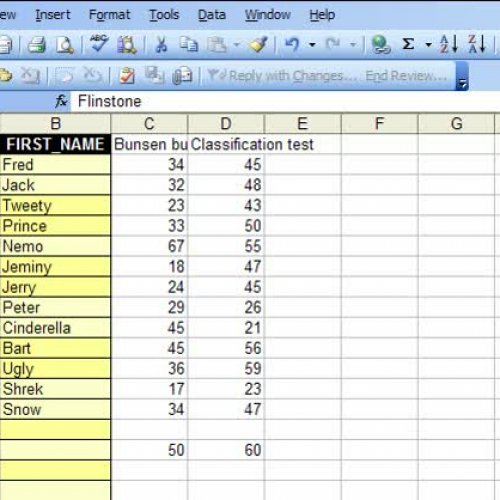 Formating an Excel markbook