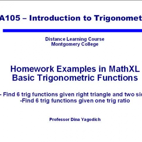 Video 4 MathXL example with Basic Trig Functi