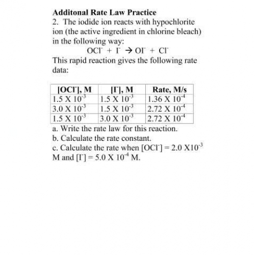 Podcast 5.1 Addtional Rate Law Practice