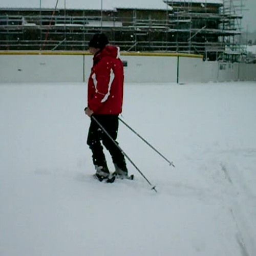 Skiing on the playground