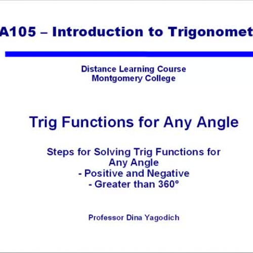 Video 15 Trig Functions of Any Angle