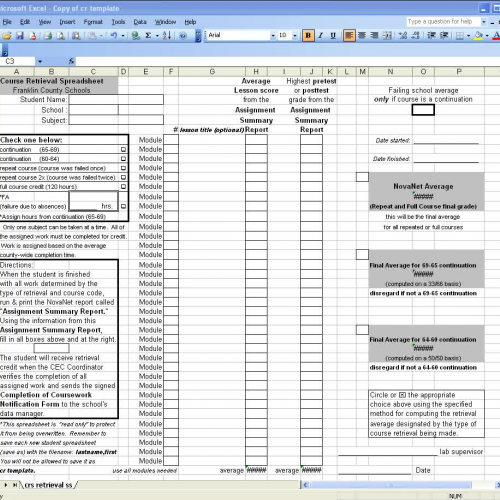 course retrieval spreadsheet