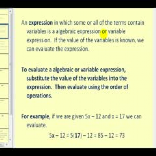 Evaluating Algebraic Expressions