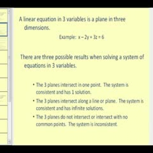 Systems of Equations in Three Variables:  Par