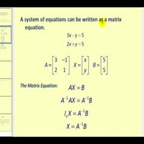 Using a Matrix Equation to Solve a System of 