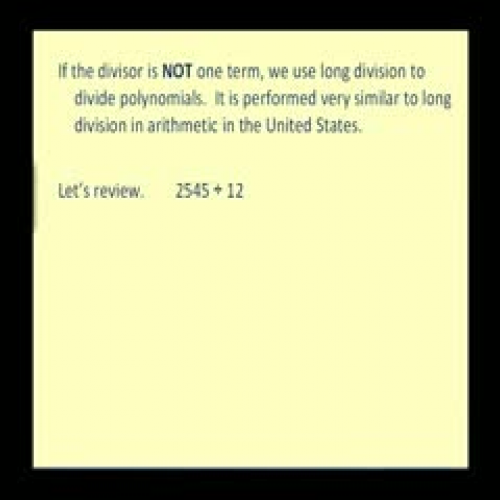 Polynomial Division:  Long Division