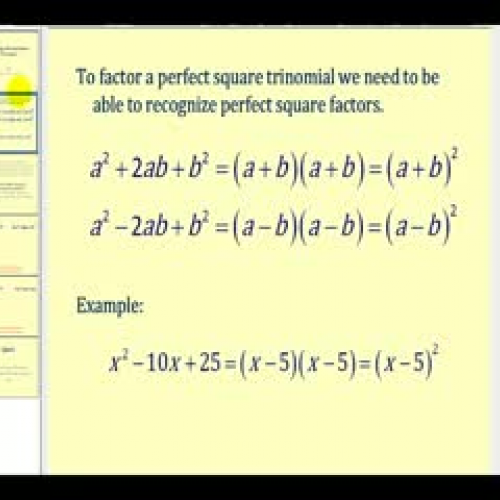 Factoring a Perfect Square Trinomial