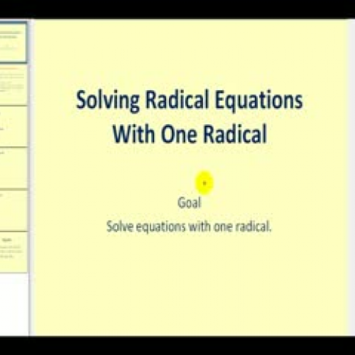 Solving Radical Equations part 1 of 2