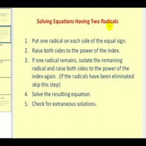 Solving Radical Equations part 2 of 2